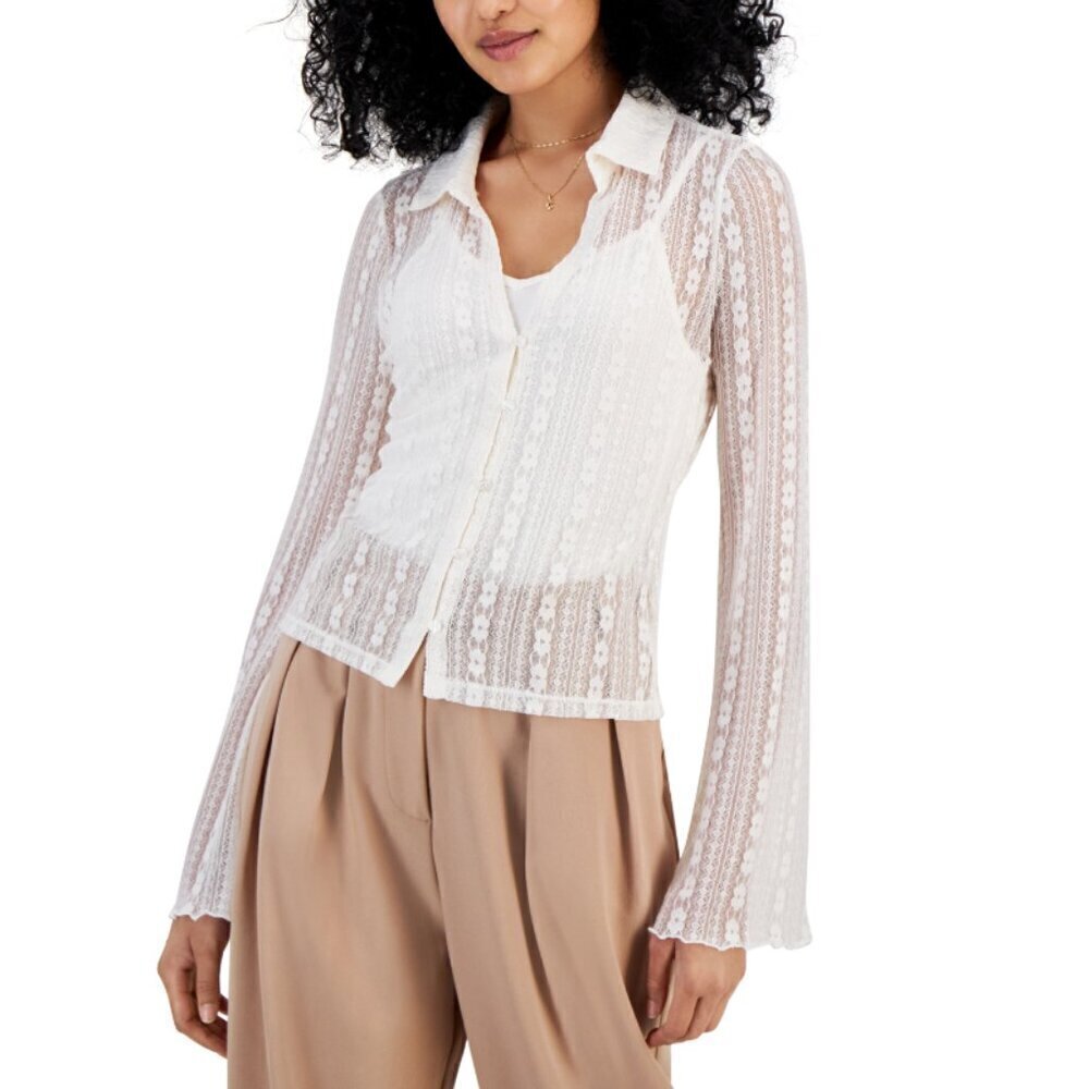 Crave Fame Juniors' XS Ivory Lace Long-Sleeve Layered Shirt NWT